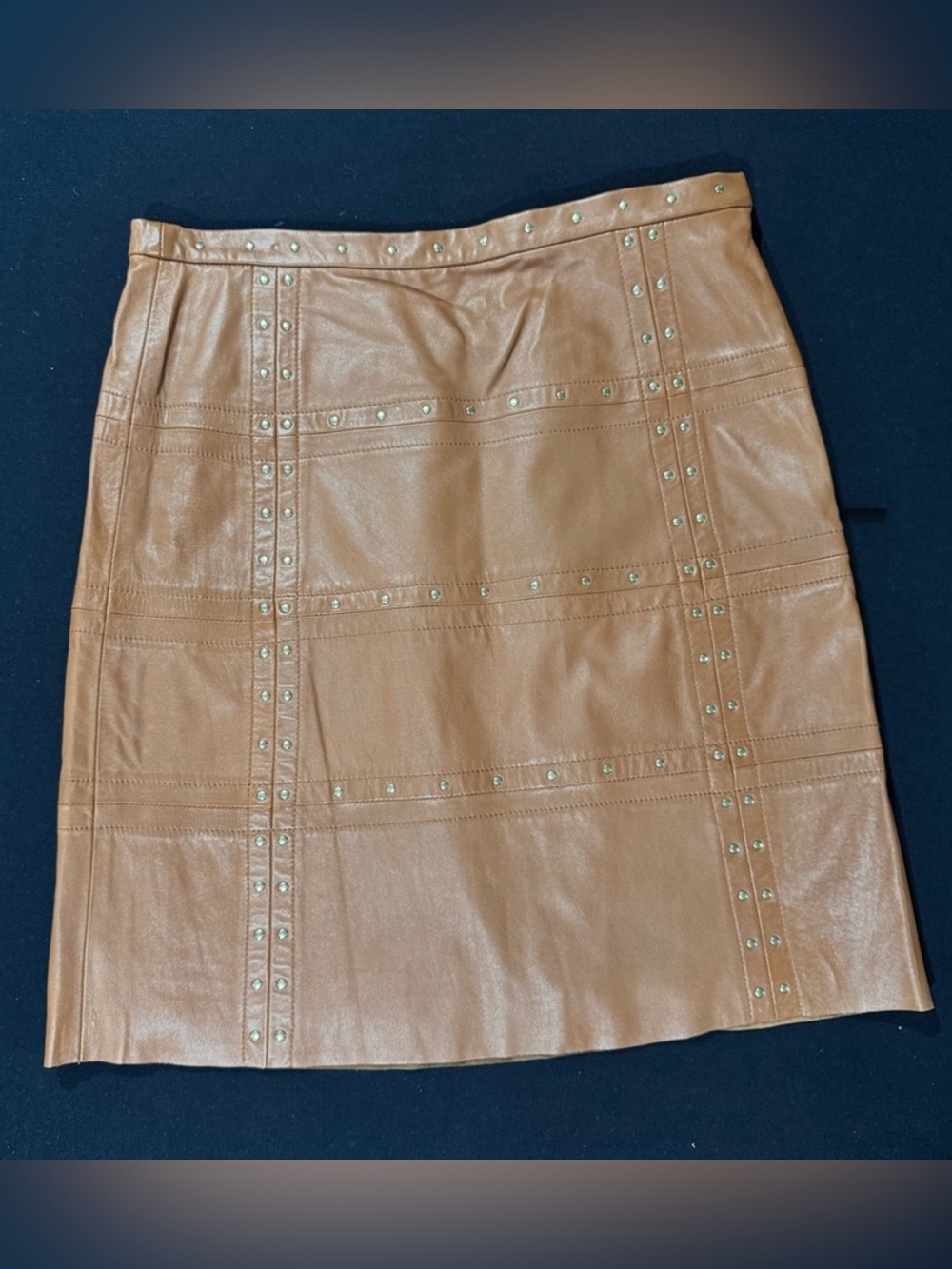 Worth Tan Leather Mini Skirt with Studs